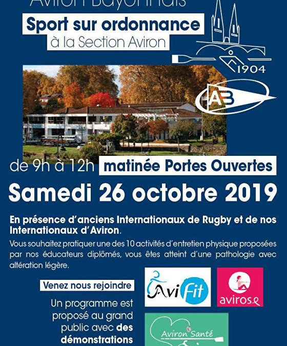 Portes ouvertes de l’Aviron Bayonnais samedi 26 octobre matin